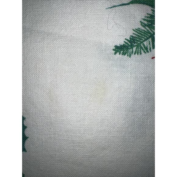 Vtg Christmas Red Poinsettia Holly Tablecloth 84x51” Rectangular Fabric FLAWS - Picture 11 of 16